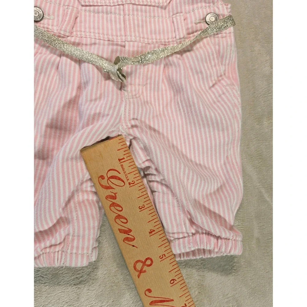 OshKosh Bgosh Baby Girls Pink‎ White Striped Hickory Overalls 3M Glitter Belt